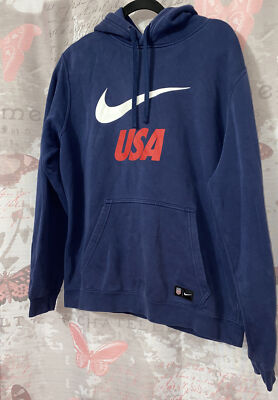 NIKE Sweatshirt Mens Blue Fleece Hoodie Pullover Team USA Soccer