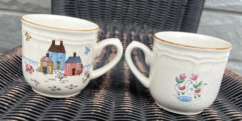 (2) Vintage Mug Heartland International Stoneware Japan Coffee Farm Tea Cups