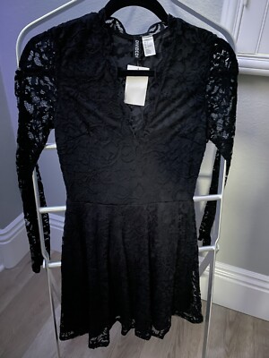 DIVIDED BY H&M black lace v-neck long sleeve dress size 4 NWT | eBay