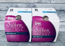 2 Pair Leggs Silken Mist Control Top Pantyhose Size B Nude 20205 Silky Sheer Leg