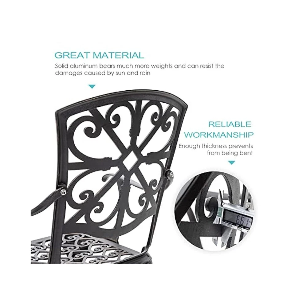 3 Piece Outdoor Bistro Set Cast Aluminum Patio Set Bistro Table Set Rustproof - Image 4 of 4