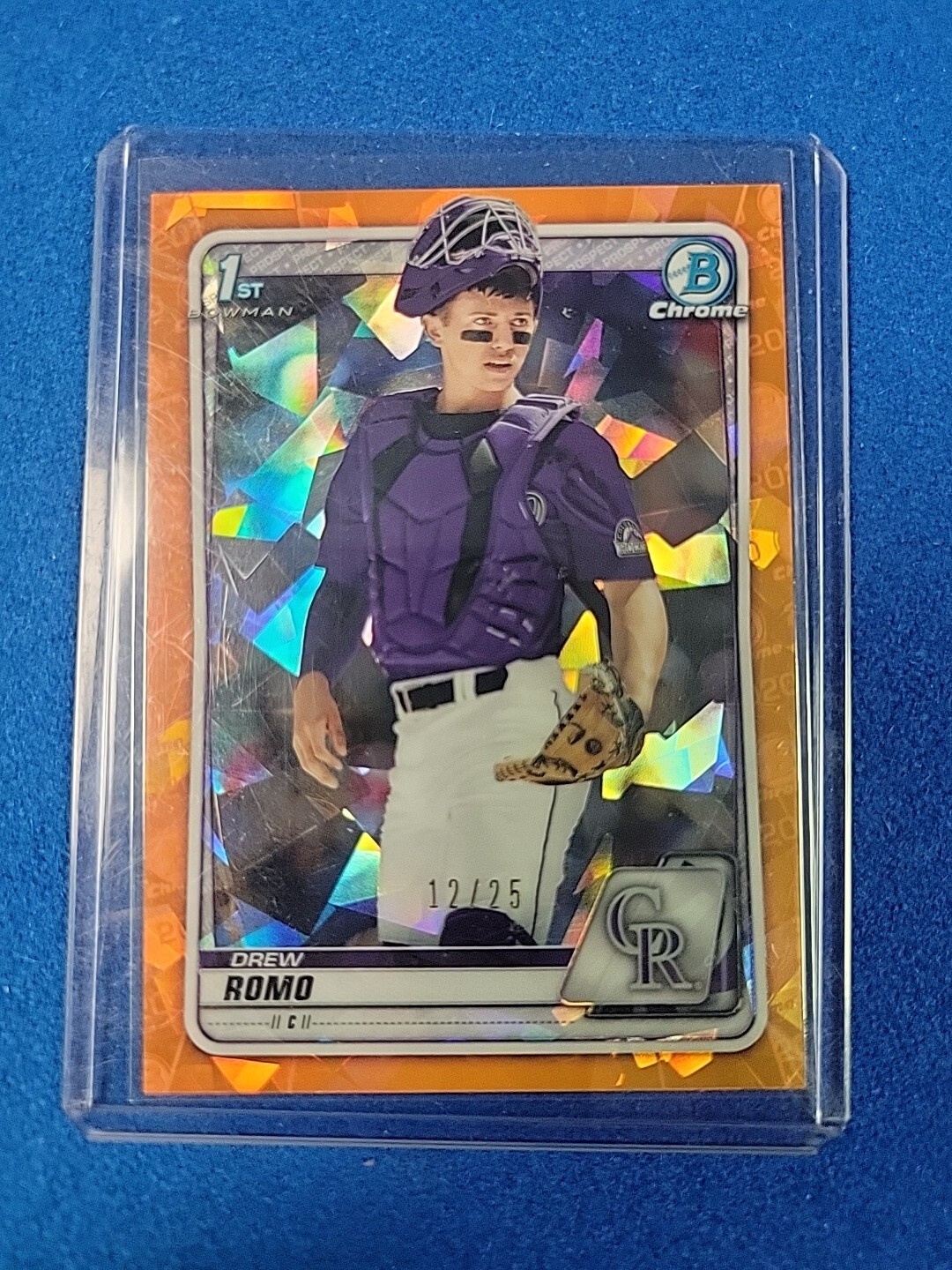 2020 Bowman  1st Drew Romo 12/25 Orange Sapphire Refractor #BD-106 CO Rockies