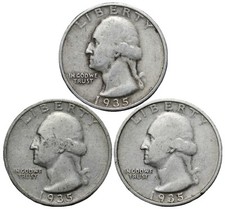 1935 & 1935-D & 1935-S Washington SILVER Quarter 3 Coin Set! Nice Early Dates! =
