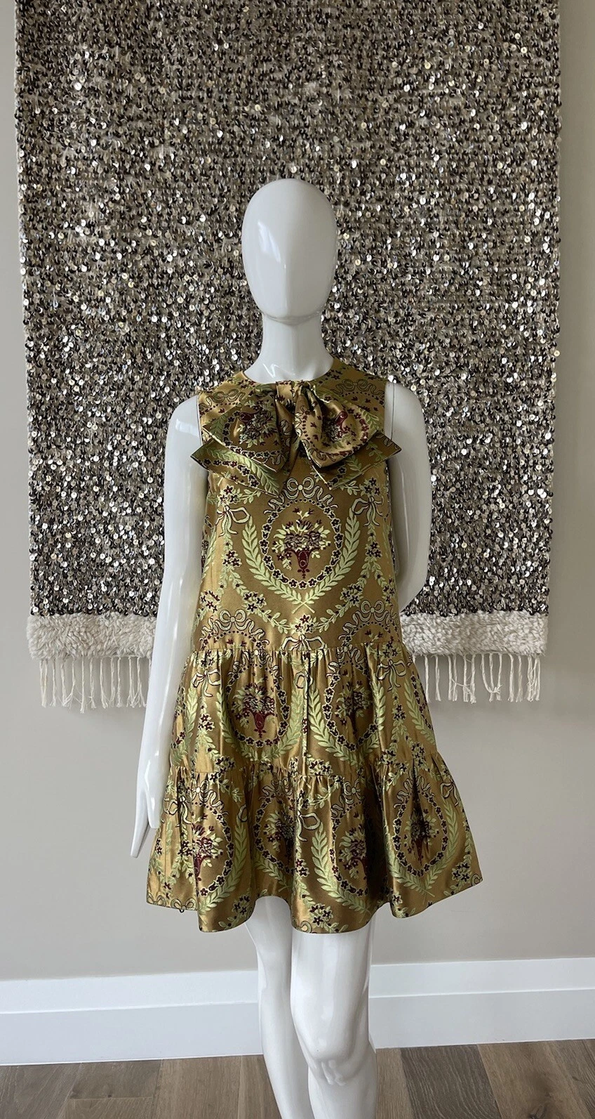 VÉRITABLE PANIER FLEURS OR GUCCI ROBE JACQUARD 40 NEUF