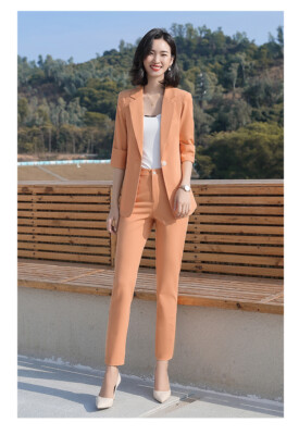 Tailleur completo donna rosa pesca elegante giacca manica lunga pantalone  4865 | eBay