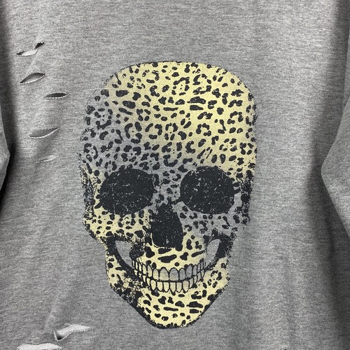 Blooming Jelly "B" Distressed Skull Print Lightweight Sweatshirt Sz L Gray SOFT - Picture 3 of 7