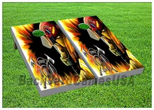 CORNHOLE BEANBAG TOSS GAME w Bags Game Boards Firefighter Fire USA Set 963