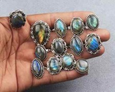 Trendy Deals!! Labradorite 925 Silver Plated Rings Lot,Dainty Rings,Worry Rings~