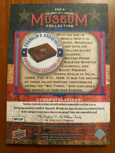 2018 UD GOODWIN CHAMPIONS COLLEZIONE MUSEO FRANKLIN D ROOSEVELT LEGACY RELIC - Foto 2 di 2