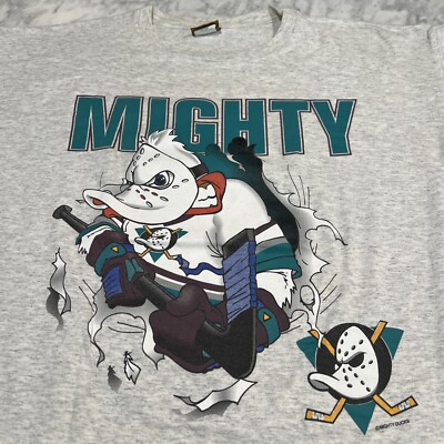 Vintage Mighty Ducks XL Nutmeg NHL T Shirt Double Sided Single 