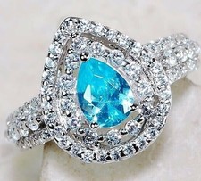 4CT Blue Topaz  White Topaz 925 Sterling Silver Ring Sz 7 UB4-2