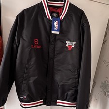 NBA Chicago Bulls Zach LaVine #8 Black Snap-Front Jacket Red Lining Size L