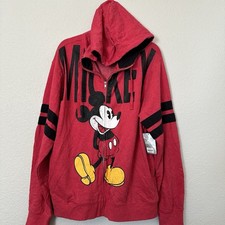Disney Parks Mickey Mouse Full Zip Hooded Sweatshirt Adult Unisex Red Size XL