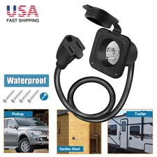 15A 125V AC Port Plug w/Integrated 18" Extension Cord 14AWG Flanged Power Inlet