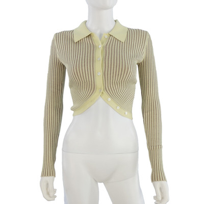 Jonathan Simkhai Sol Rib Crop Top gelb gestreift Strick Cardigan Langarm XS