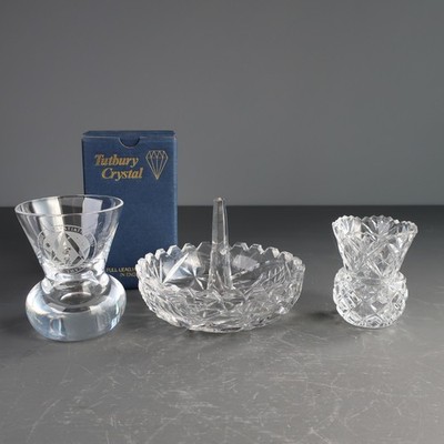 Freimaurer '' Know Thyself '' Tutbery Kristall Vase, Distelknospe Vase & Ringschale