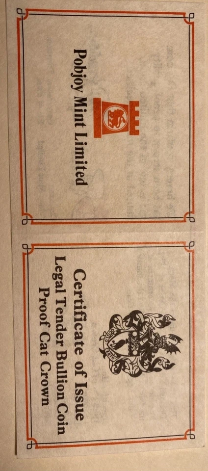 Isle Of Man Pobjoy Mint 1989 1 Crown Cat Crown Certificate (no Coin) - Image 2 of 2