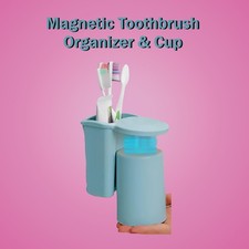 Blue No Drill Wall Mounted Toothbrush Holder Organizer with Magnetic Cup Holder