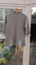 Nanette Funnel Neck Jumper Grey With White 3/4 Sleeve Turnups Size Small 10-12