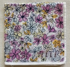 VTG Handkerchief Cotton Purple Yellow Blooming Flowers Watercolor Pattern Hanky