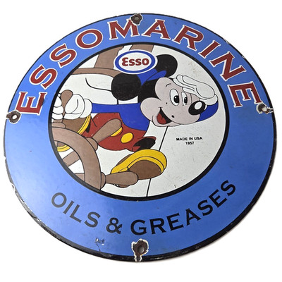 Vintage Esso Gasoline Sign - Mickey Mouse Service Station Porcelain Gas Sign
