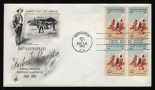 #1187 4c Frederic Remington-Block of 4, Art Craft H/C FDC *ANY 5=FREE SHIPPING**