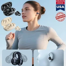 Open Ear Bone Conduction Headphones Bluetooth 5.3 Wireless Clip On Earbuds Adult
