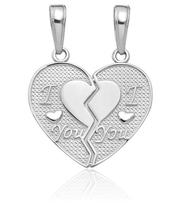14K massives Weißgold I Love You Break-apart Herz Halskette