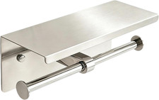 Double Toilet Paper Holder with Shelf Wall Mount Stainless Steel Brushed Silver