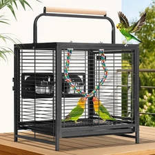 19'' Wrought Iron Bird Travel Carrier Cage Parrots Conures Lovebird Cockatiel