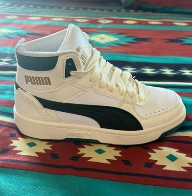 Puma Caven 2.0 Mid Boys Size 4C Sneakers White Black Green High-Top Retro Shoes