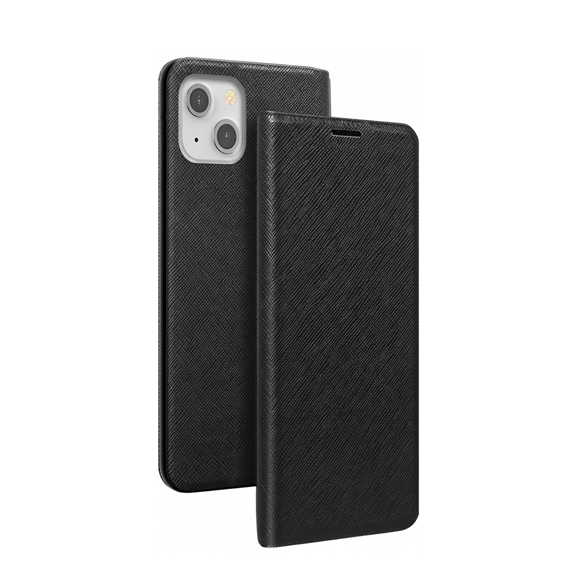 Coque folio connectée iPhone 13 étui protection noir en cuir