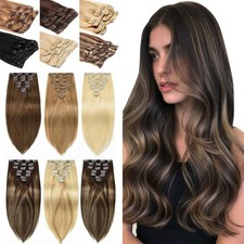 Full Head Clip In Hair Extensions Brazilian Real Human Hair Double Weft Thick
