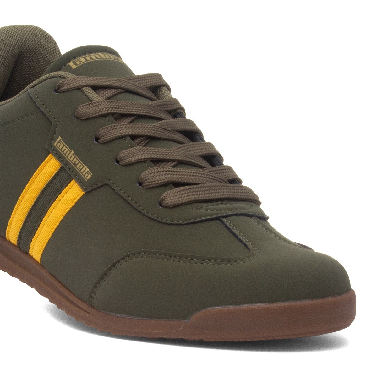 Lambretta Mens Trainers Green Lace Up Khaki Yellow Stripe Cushioned Tackle  SIZE
