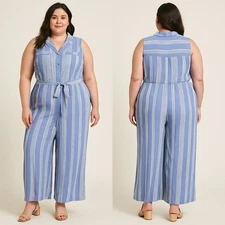 Naif Women’s Blue & White Striped Jumpsuit – Size 1XChic and effortlessly...