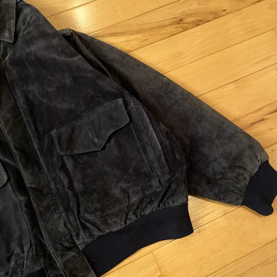 VTG Copper Key Large Blue Genuine Suede Full Zip Lined Bomber Jacket Midnight - Image 3 of 4