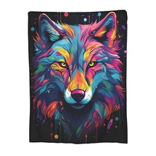 Colorful Wolf Blanket Wolf Fleece Blanket Gifts for Girls Kids Women Men Adul...
