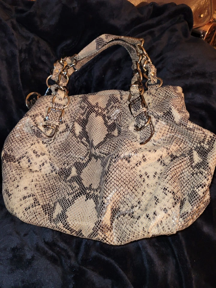 Bolso de hombro Michael Kors grande estampado de piel de serpiente/bolso de mano Hobo marrón y dorado Foto 2 de 4