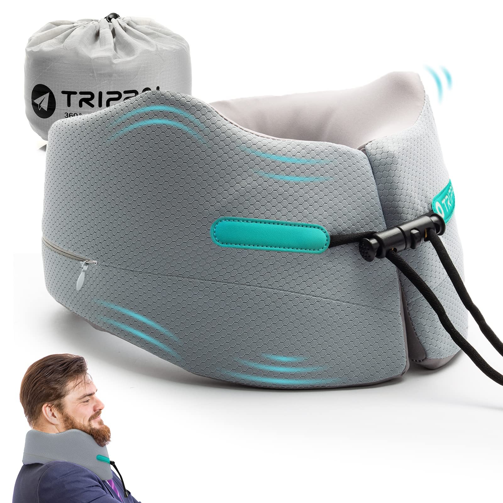 Travel Pillow Neck Chin Head Support Best Memory Foam Airplane Neck Pillows 3...-image