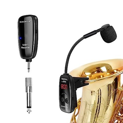 Wireless Saxophone Microphone,Charging Clip UHF Microphones for Sax Black1