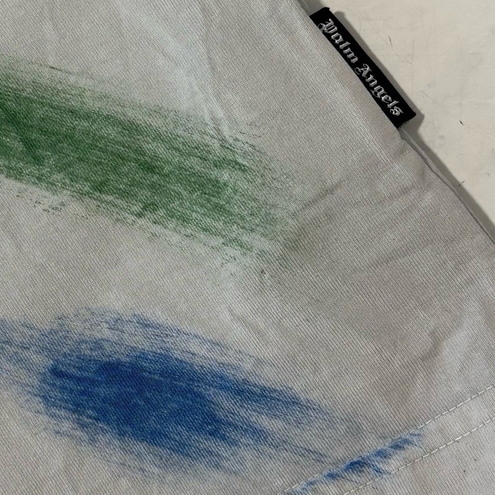 Palm Angels Men’s Small Off White Multicolor Brush Strokes Graphic Tee Shirt