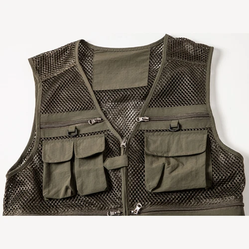 Herren Mesh Cargo Utility Jacke Weste Weste Tops mehrere Taschen Weste Angeln Marine - Bild 10 von 22