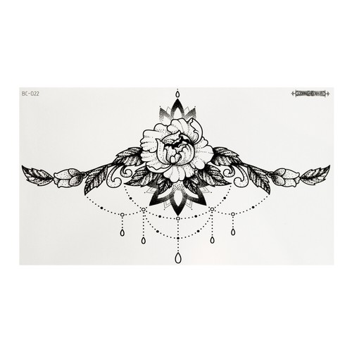 2 x XL Rosen Tattoo - Underboob in schwarz - Temporary Body Tattoo - BC022 (2) - Picture 2 of 8