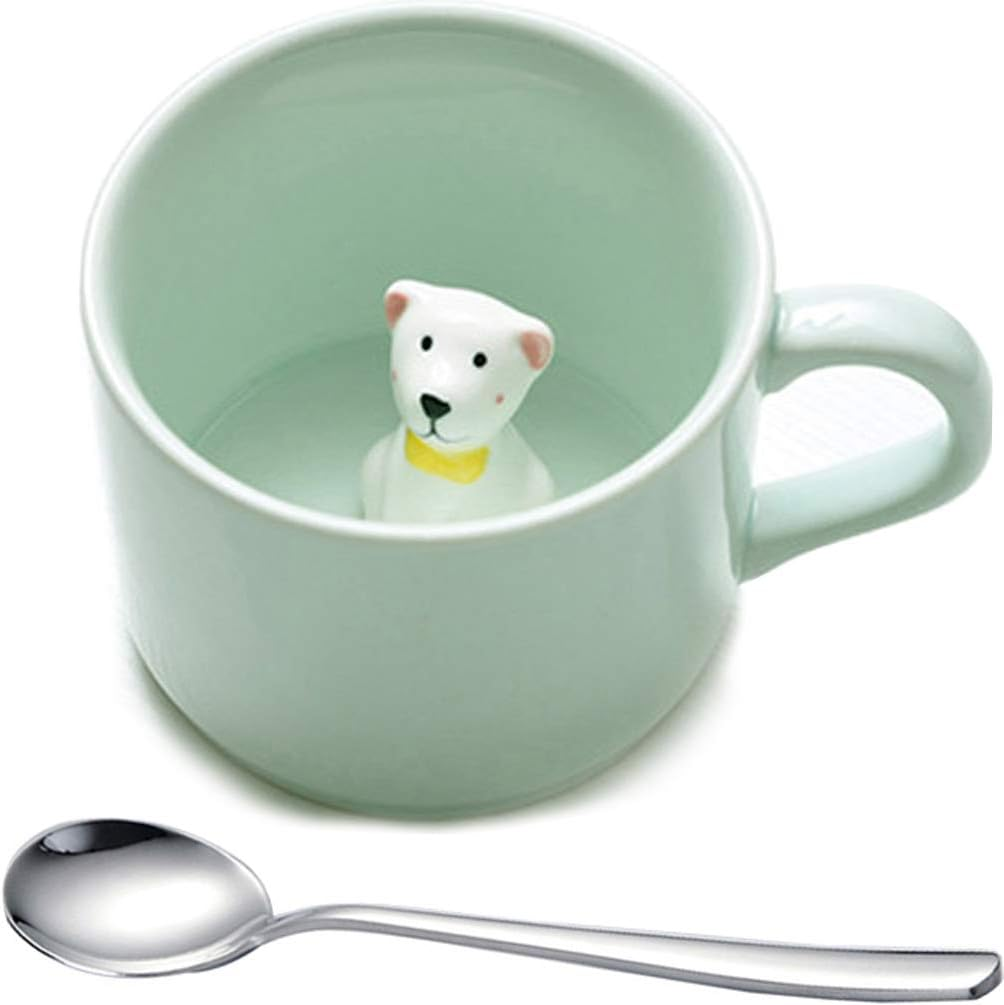 Dog Coffeemugs, Surprise 3D Celadon Figurine Insede Teacup, Funny Animal Milk Cu