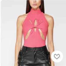 Maniere De Voir Twisted Ribbed High Neck Bodysuit Size 6