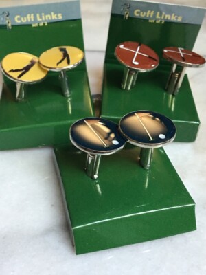 3(Three) Pairs Golf Related Silver Tone Enameled Cuff Links