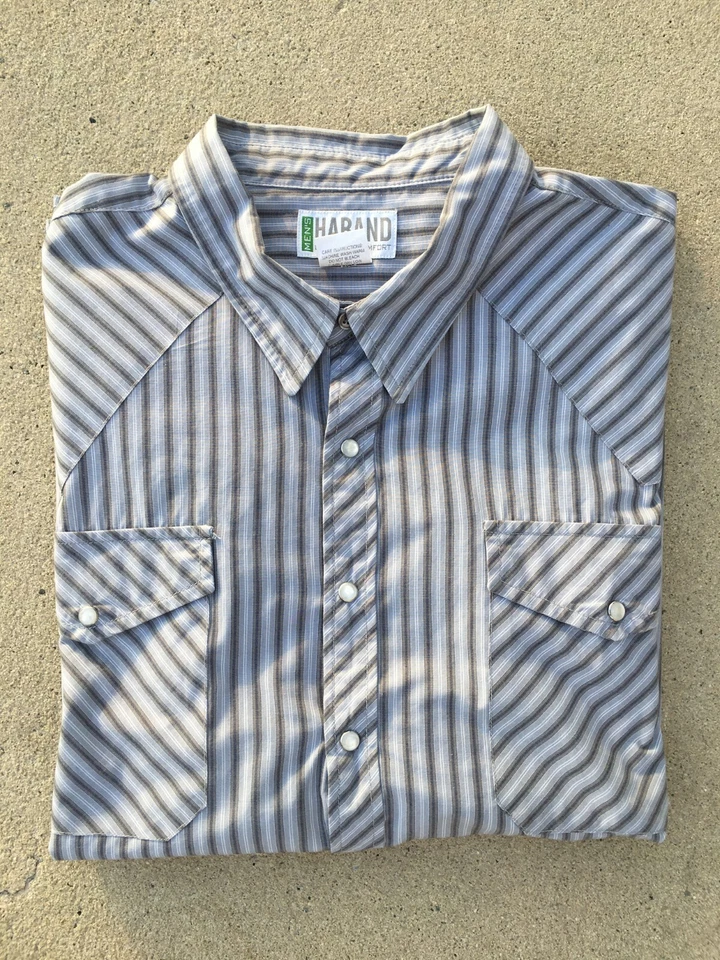 Haband Short Sleeve Striped Pearl Snap Western Wear Cowboy Shirt 2XL Vintage - Image 2 of 4