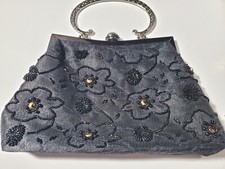 Vintage Evening Bag Womens Purse Black Dressy Rhinestone Clasp Strap Lace Flaw