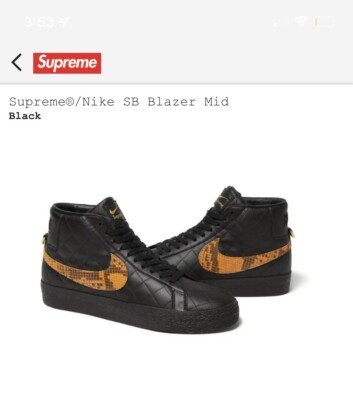 Nike SB Blazer Supreme size 12 Black Snakeskin Gold Red White 2022 2006 Rare