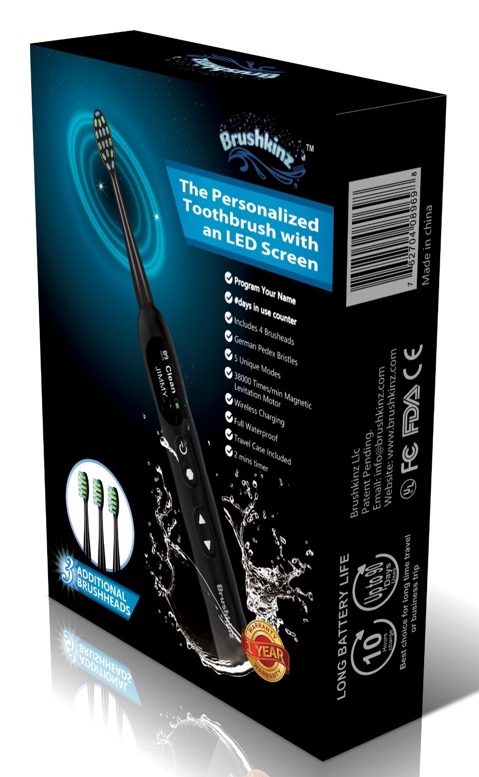 Sonic Electric Toothbrush LED Screen 5 modes 4 brush heads wireless recharging